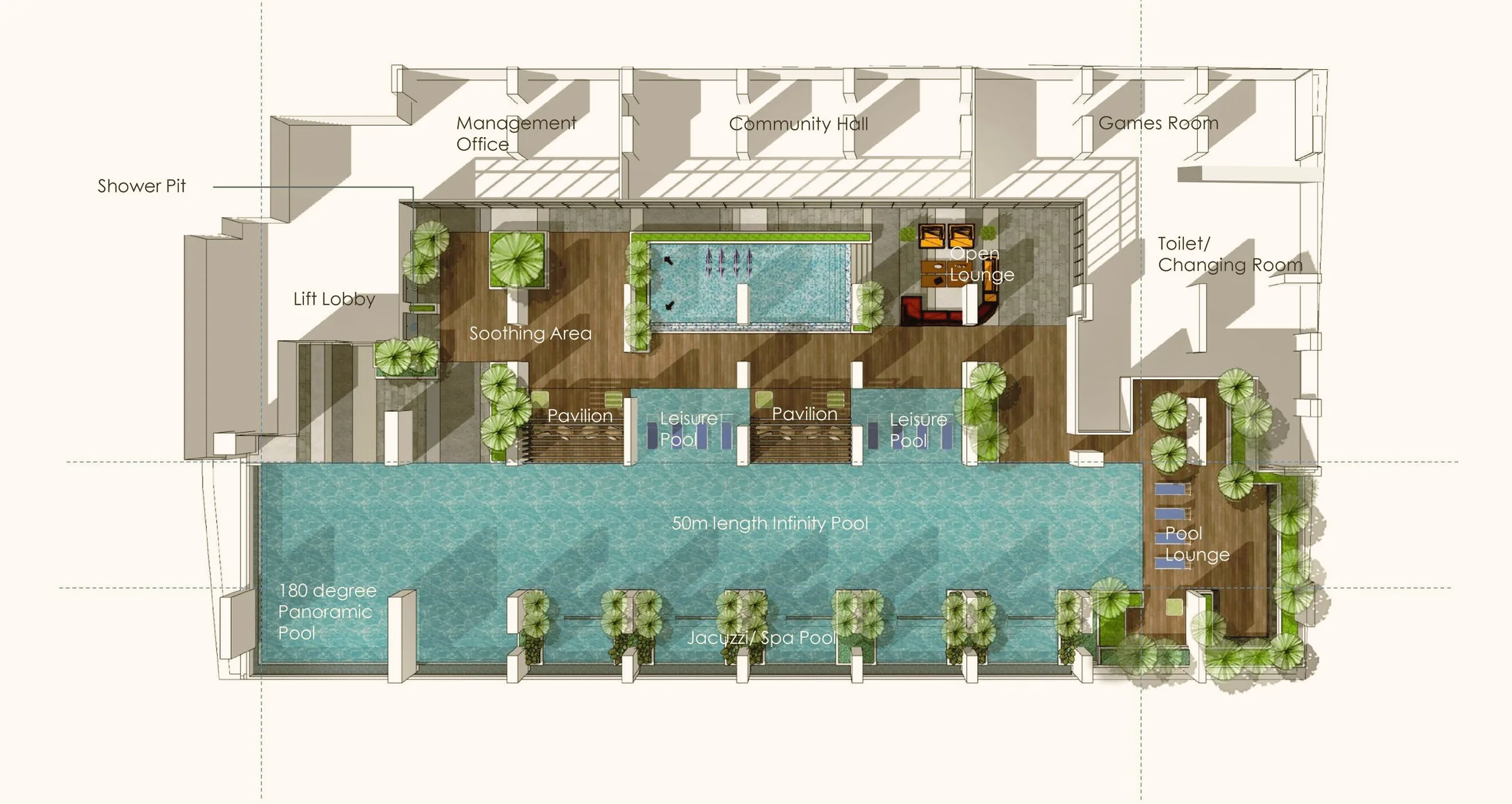 Codrington Residence 9 楼泳池与社交设施平面图