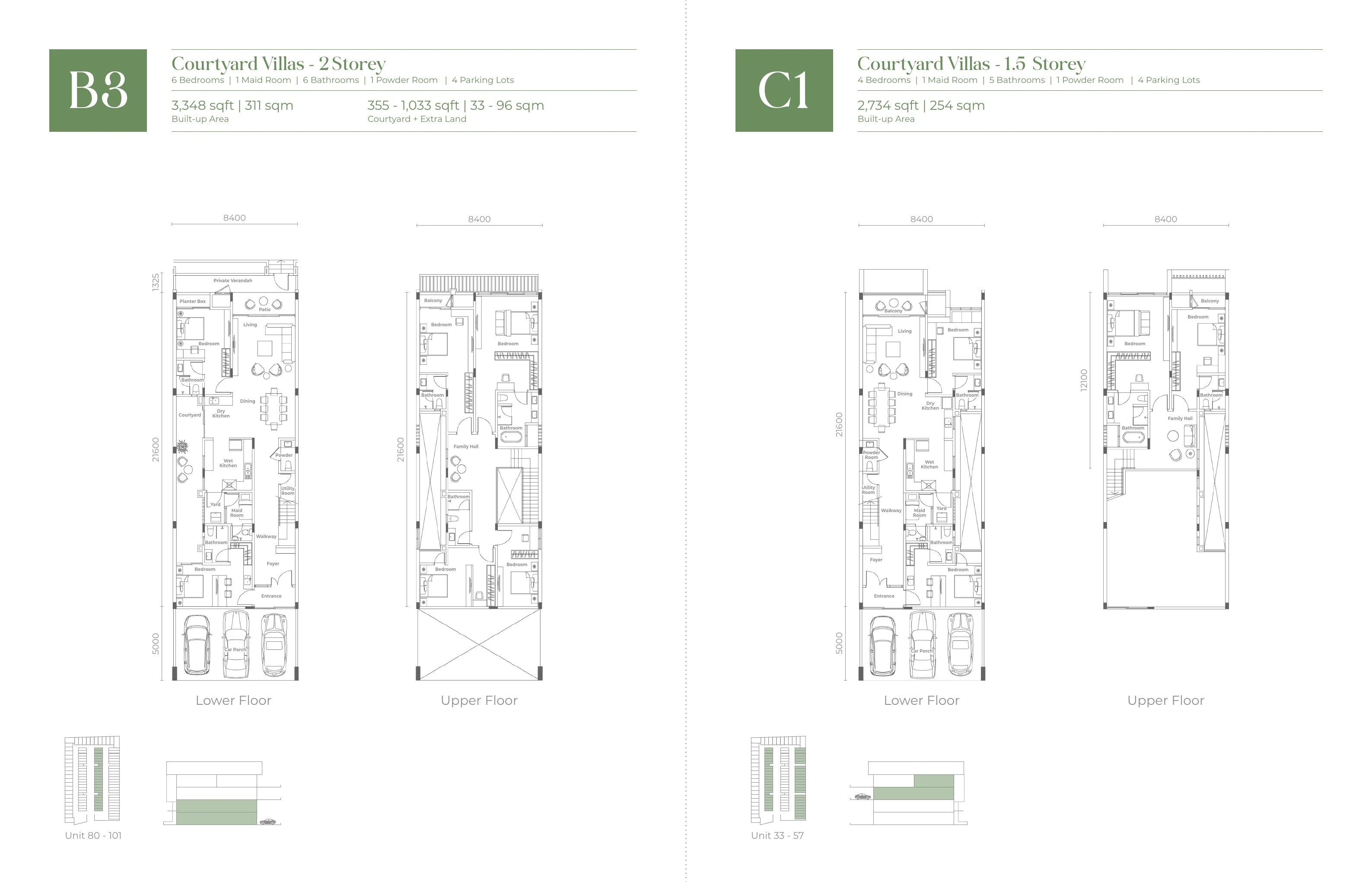 官方 Jesselton Courtyard 别墅 B3 和 C1 规划