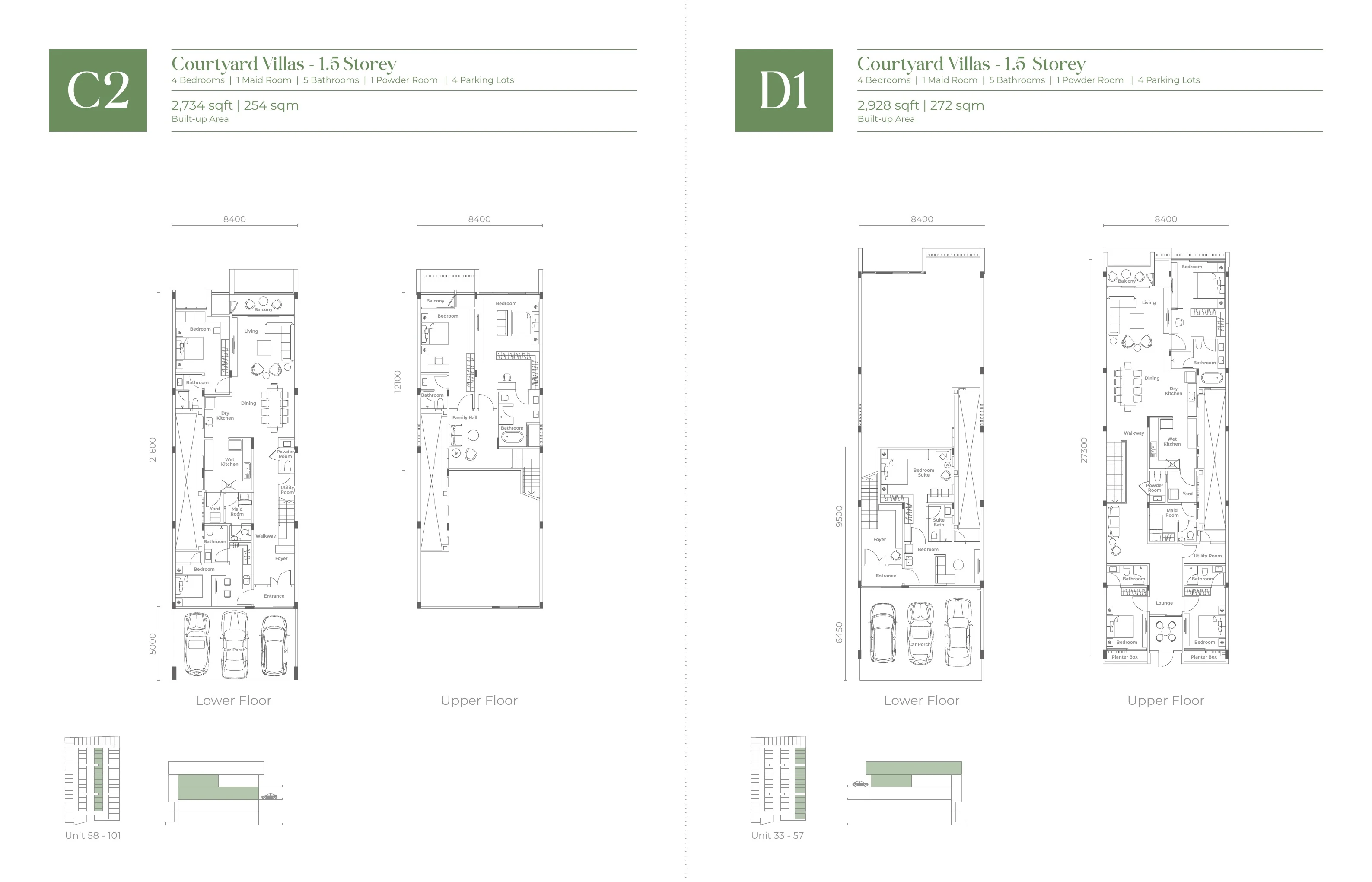 官方 Jesselton Courtyard 别墅 C2 和 D1 规划