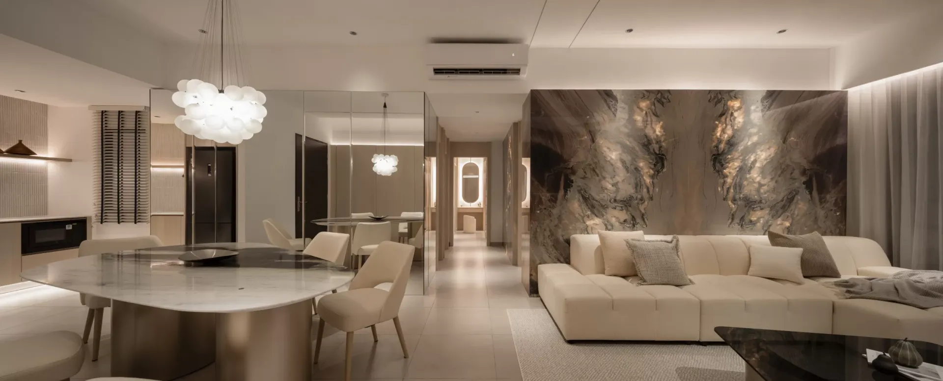 Lumina Residence 宽敞的起居室和餐厅效果图