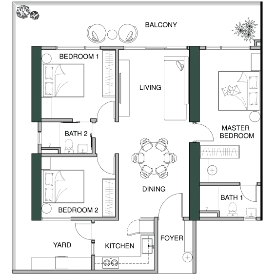 Lumina Residence A 型 1,518 平方英尺官方平面图