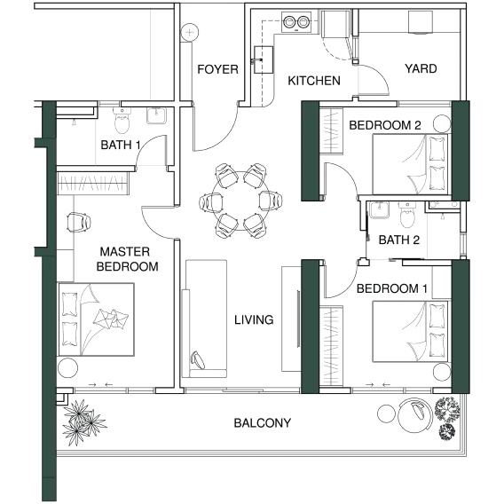 Lumina Residence C 型 1,216 平方英尺官方平面图