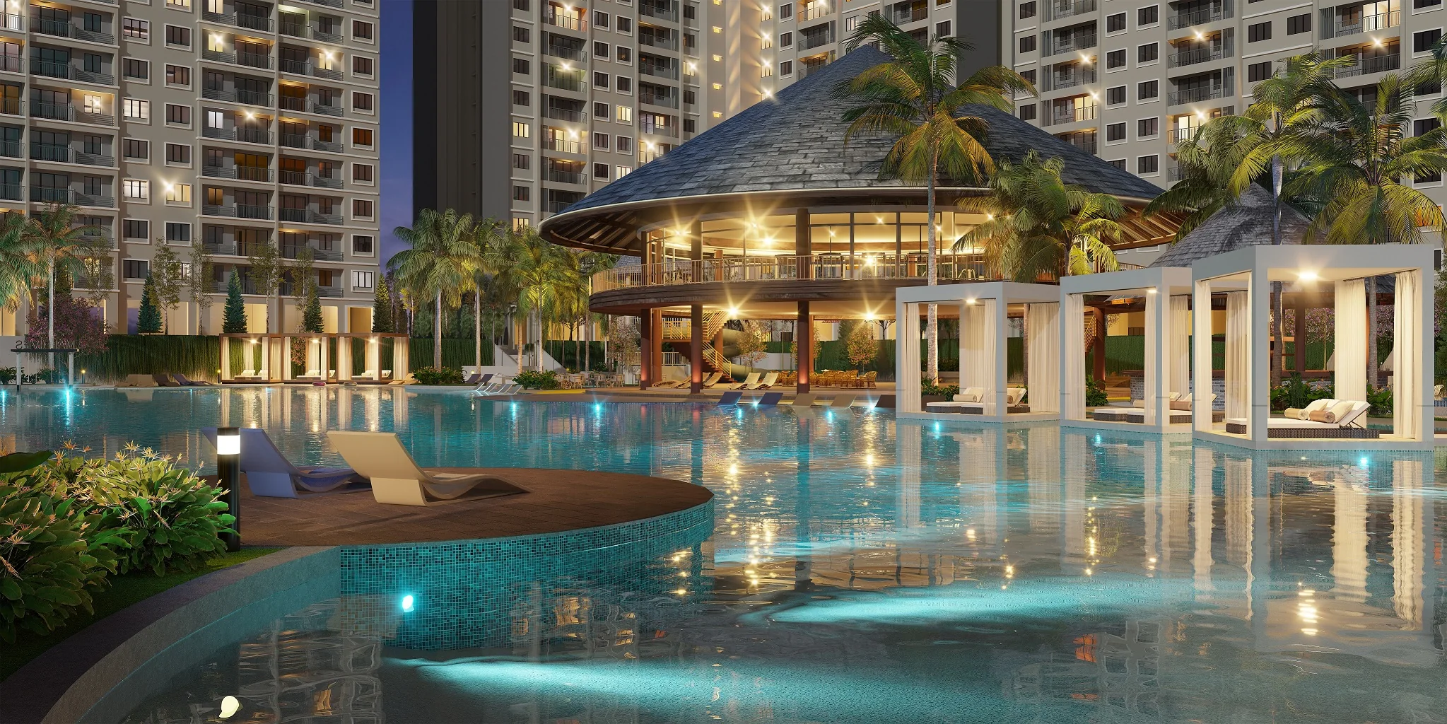 Official Maldives Residences Evening pool setting