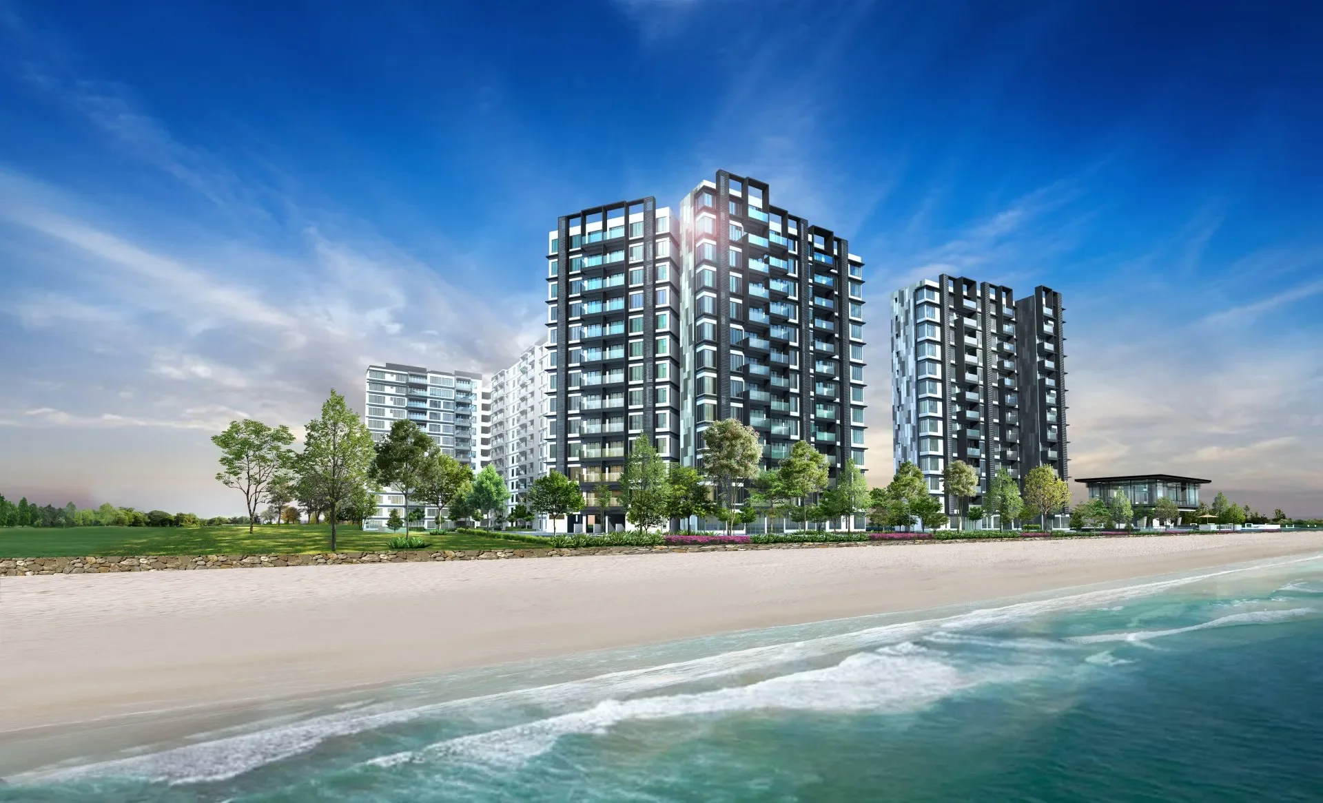 Marina Residence 塔楼和泳池艺术家印象图