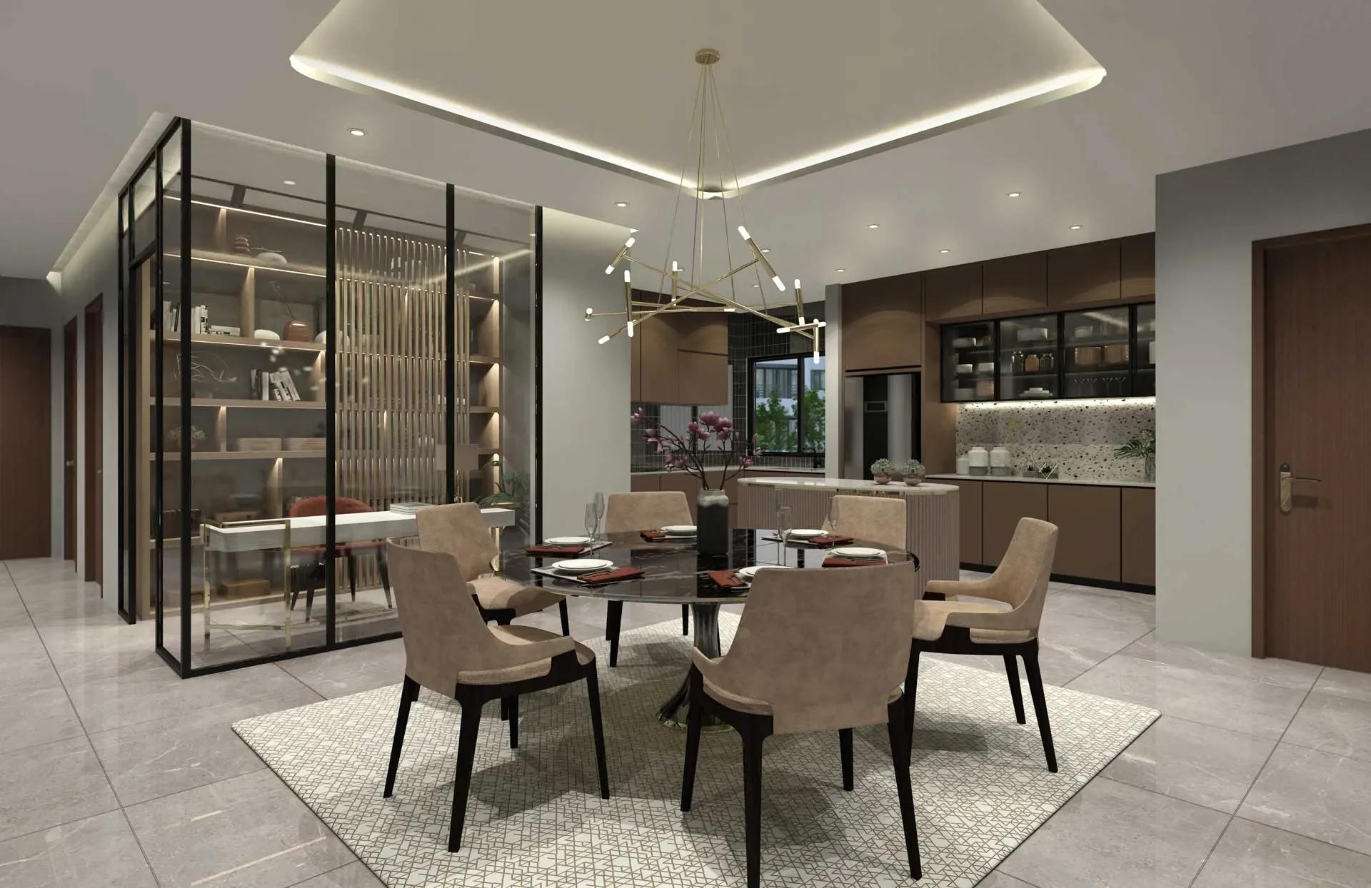 Marina Residence 样板间厨房和用餐区艺术家印象图