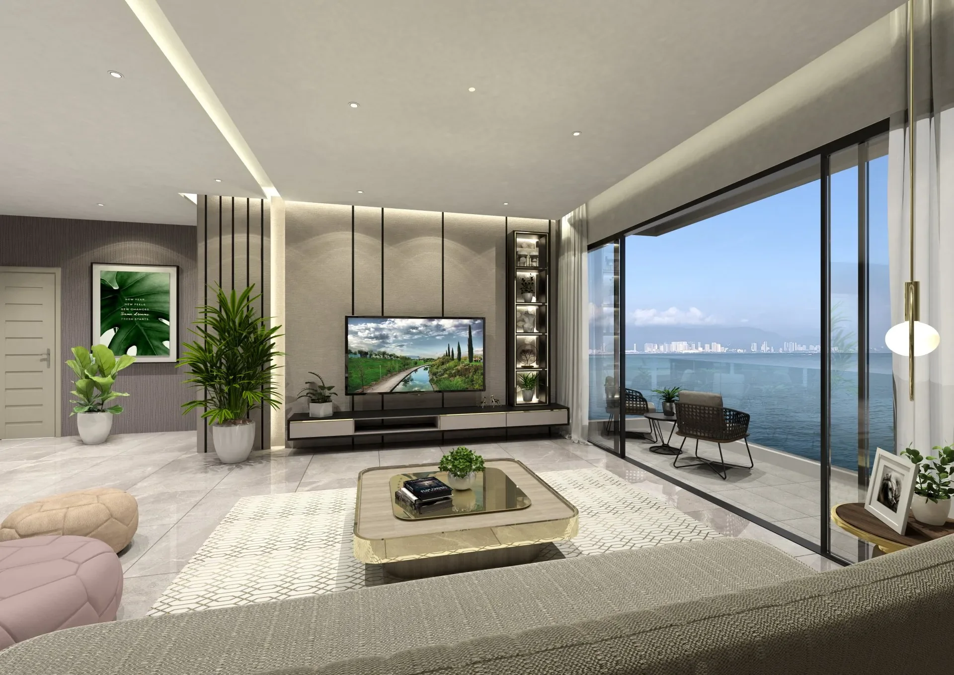 Marina Residence 样板间起居区艺术家印象图