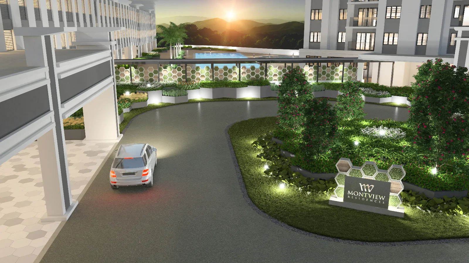 Montview Residence 景观车道和泳池平台效果图