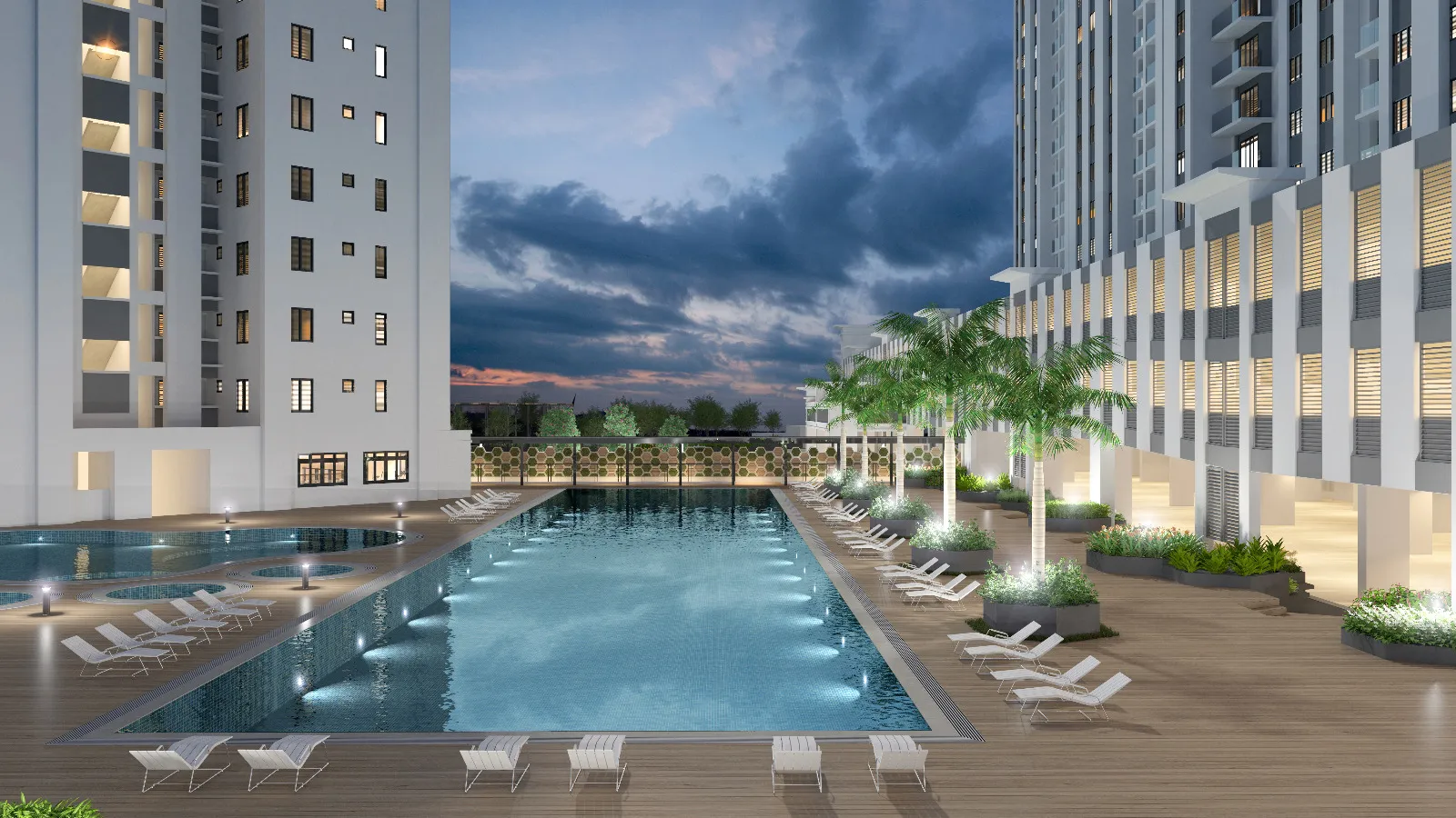 Montview Residence 主泳池和木质平台效果图