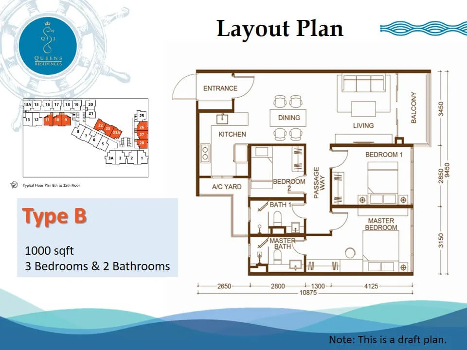 Official Queens Residences Q3 Type B floor plan