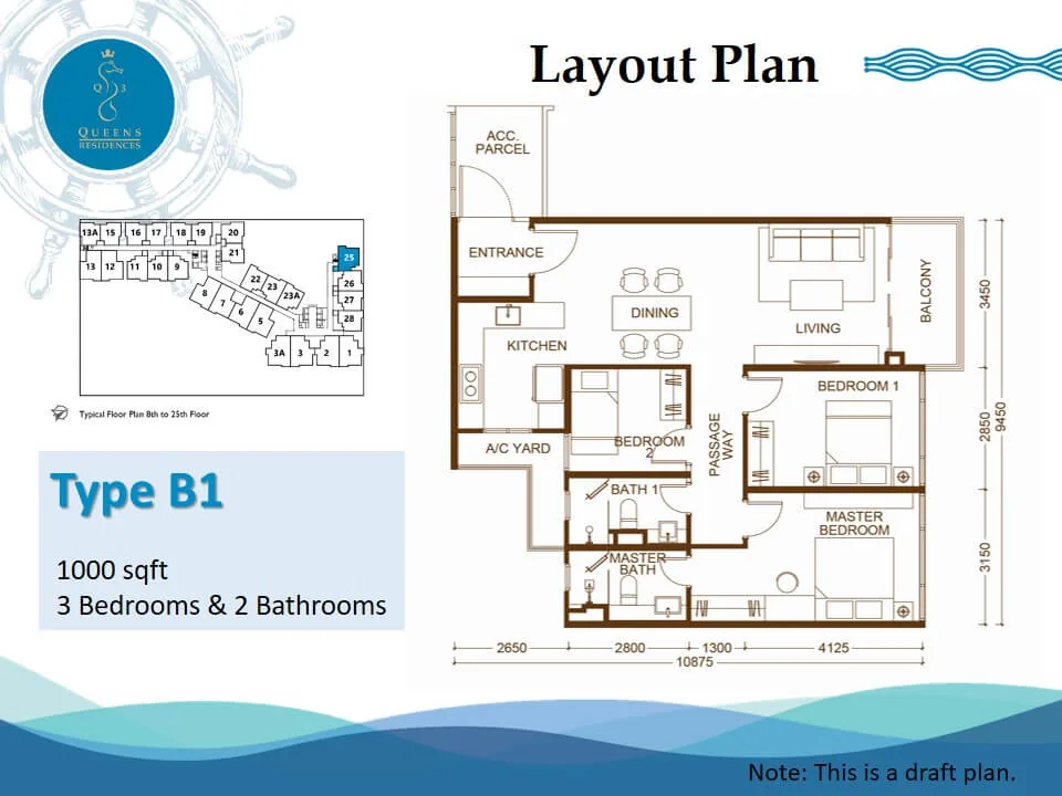 Official Queens Residences Q3 Type B1 floor plan