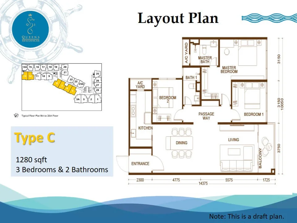Official Queens Residences Q3 Type C floor plan