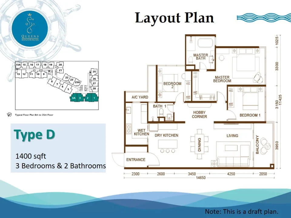 Official Queens Residences Q3 Type D floor plan