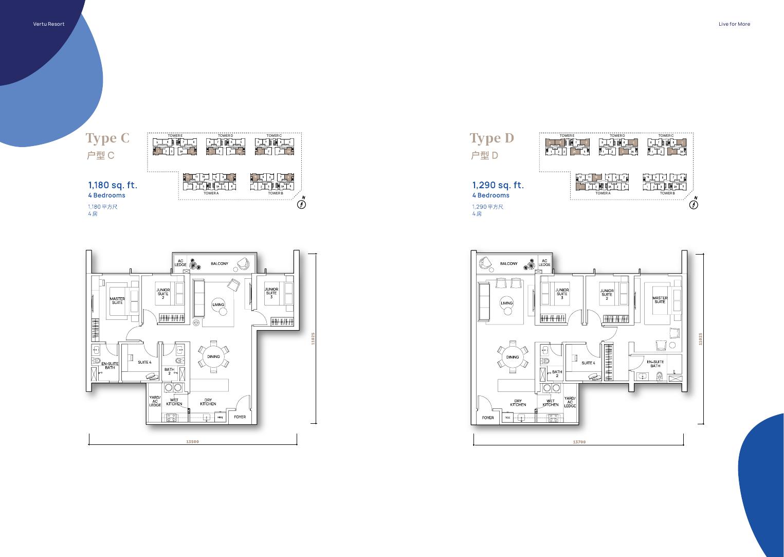 官方 Vertu Resort C 型和 D 型户型平面图页面